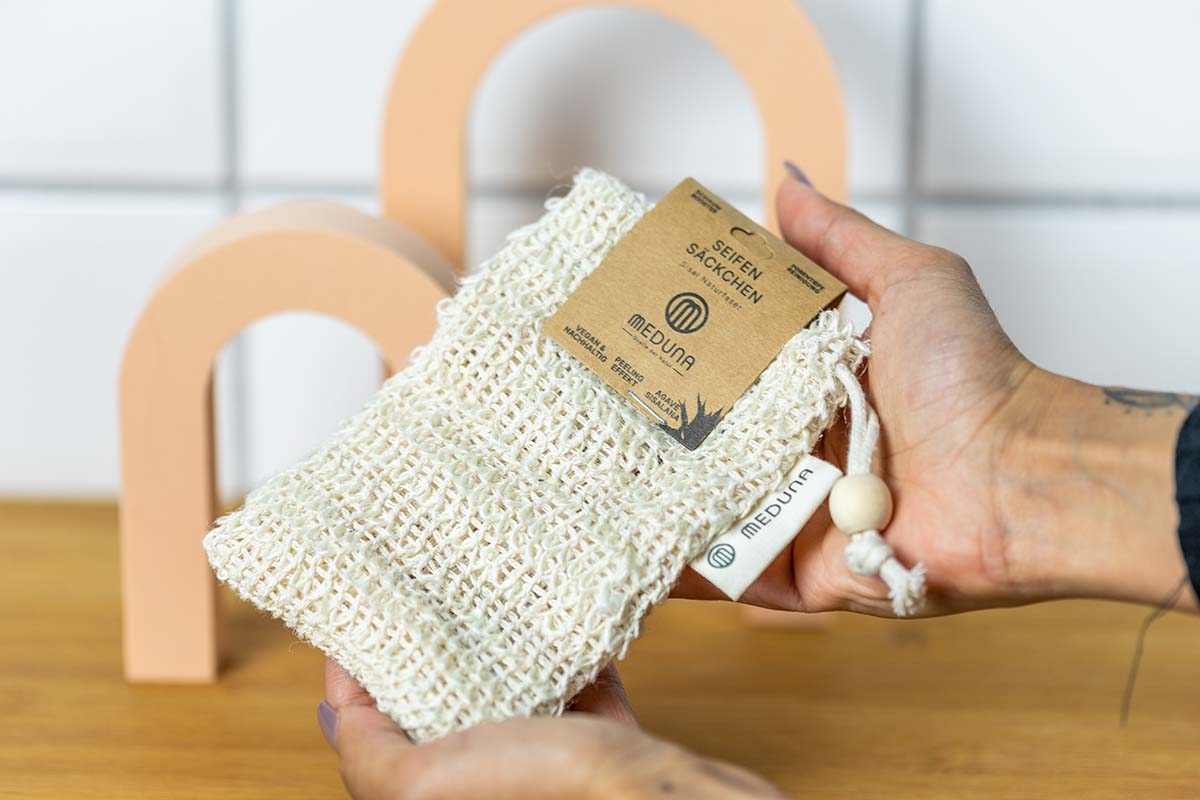 Bolsas de jabón hechas de fibra natural de sisal.
